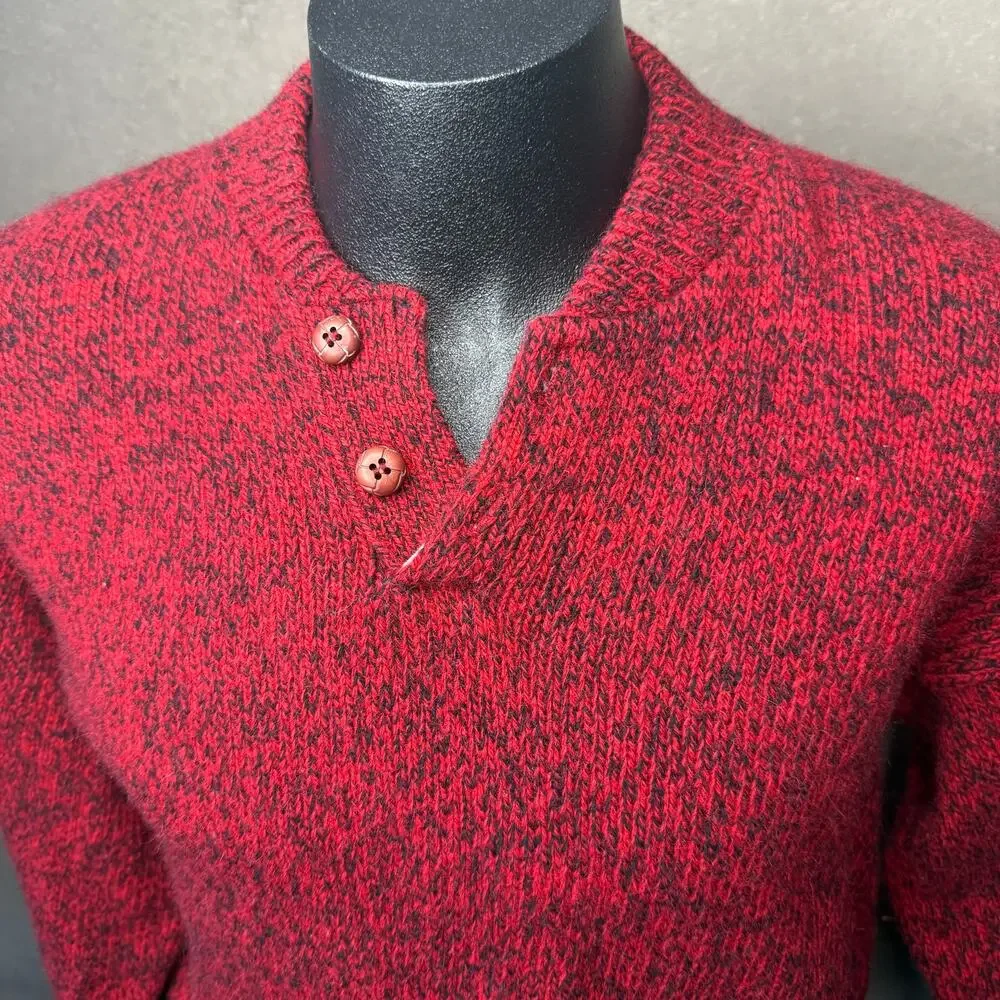 Vintage Fieldmaster Wool Blend Henley Sweater Red Black USA Made